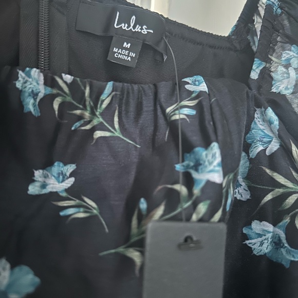 Babydoll dress. Black with blue flowers. - Picture 2 of 3